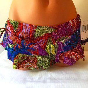 New ABS Swim Skirted Bikini Swimsuit Ruched Ruffled Sides Tropical Colorful